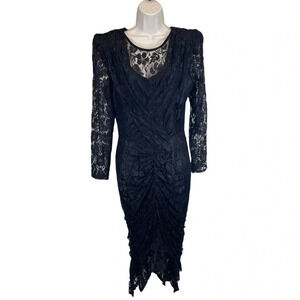 Vintage Jay Jacobs 80s gothic black lace whimsigoth cacoon sheath dress size 9